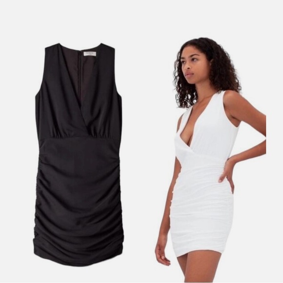 Babaton by Aritzia Viva Wrap Front Black Sleeveless Ruched Mini Dress. Size 00 - Picture 1 of 8